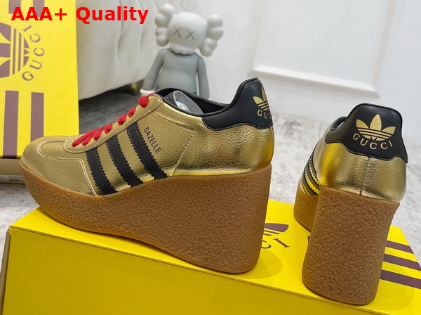 Adidas x Gucci Wedge Gazelle Sneaker in Metallic Gold Leather with Details in Demetra 725628 Replica