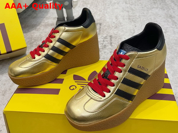 Adidas x Gucci Wedge Gazelle Sneaker in Metallic Gold Leather with Details in Demetra 725628 Replica