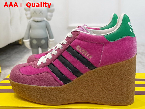 Adidas x Gucci Wedge Gazelle Sneaker in Pink Velvet with Dark Pink Suede 725627 Replica