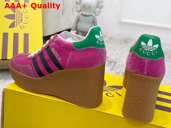 Adidas x Gucci Wedge Gazelle Sneaker in Pink Velvet with Dark Pink Suede 725627 Replica