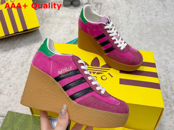 Adidas x Gucci Wedge Gazelle Sneaker in Pink Velvet with Dark Pink Suede 725627 Replica