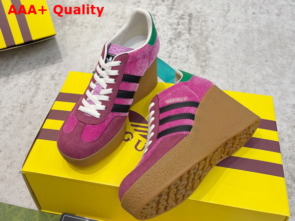 Adidas x Gucci Wedge Gazelle Sneaker in Pink Velvet with Dark Pink Suede 725627 Replica