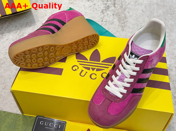 Adidas x Gucci Wedge Gazelle Sneaker in Pink Velvet with Dark Pink Suede 725627 Replica