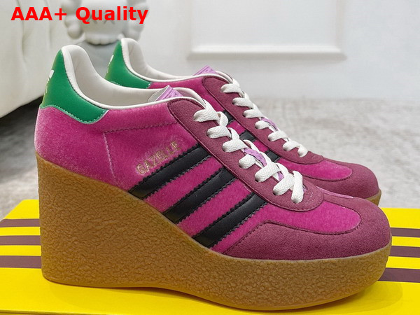 Adidas x Gucci Wedge Gazelle Sneaker in Pink Velvet with Dark Pink Suede 725627 Replica