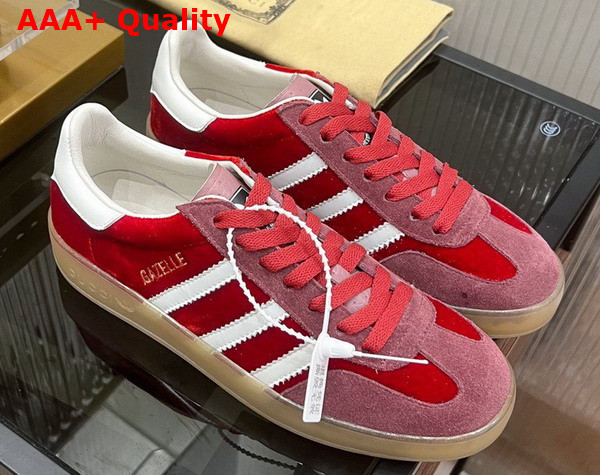 Adidas x Gucci Womens Gazelle Sneaker in Red Velvet 707864 Replica