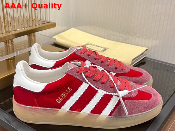 Adidas x Gucci Womens Gazelle Sneaker in Red Velvet 707864 Replica