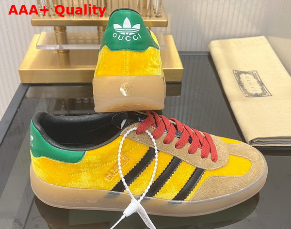 Adidas x Gucci Womens Gazelle Sneaker in Yellow Velvet 707864 Replica