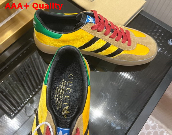 Adidas x Gucci Womens Gazelle Sneaker in Yellow Velvet 707864 Replica