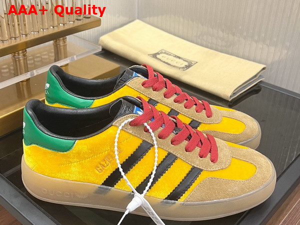 Adidas x Gucci Womens Gazelle Sneaker in Yellow Velvet 707864 Replica