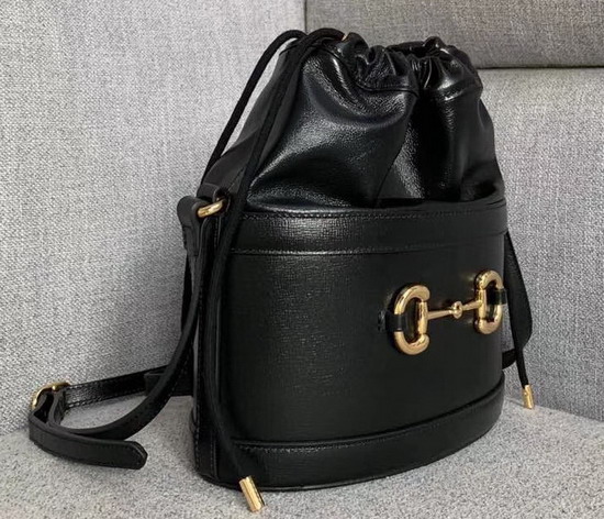 Gucci 1955 Horsebit Bucket Bag in Black Leather 602118