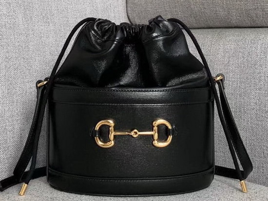 Gucci 1955 Horsebit Bucket Bag in Black Leather 602118