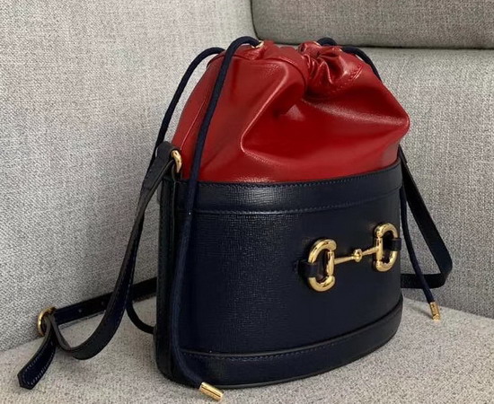 Gucci 1955 Horsebit Bucket Bag in Blue and Red Leather 602118