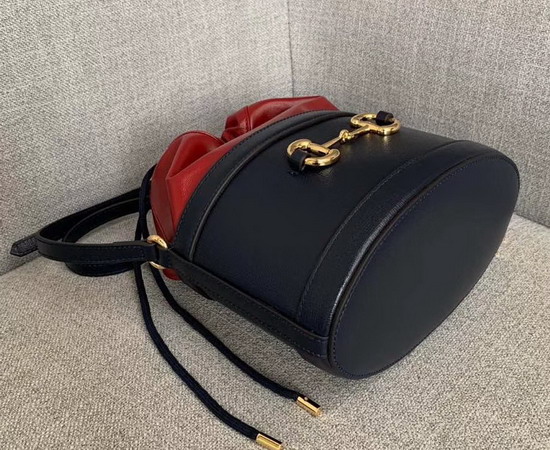 Gucci 1955 Horsebit Bucket Bag in Blue and Red Leather 602118