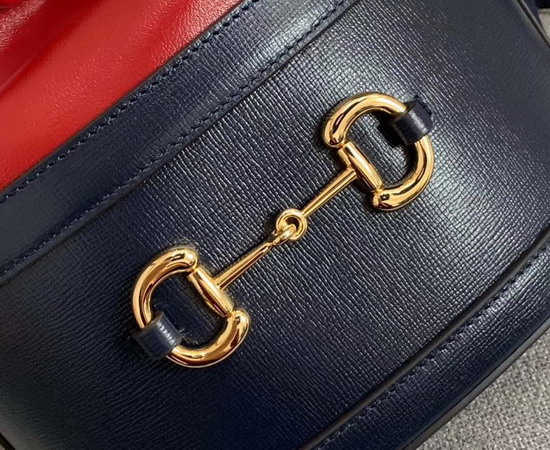 Gucci 1955 Horsebit Bucket Bag in Blue and Red Leather 602118