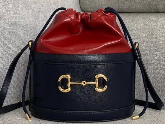 Gucci 1955 Horsebit Bucket Bag in Blue and Red Leather 602118