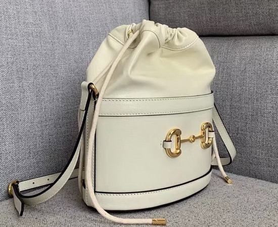 Gucci 1955 Horsebit Bucket Bag in White Leather 602118