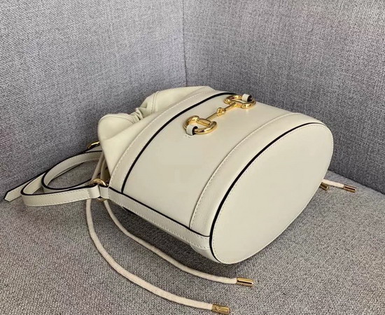 Gucci 1955 Horsebit Bucket Bag in White Leather 602118