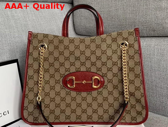 Gucci 1955 Horsebit Medium Tote Bag Original GG Red 621144 Replica