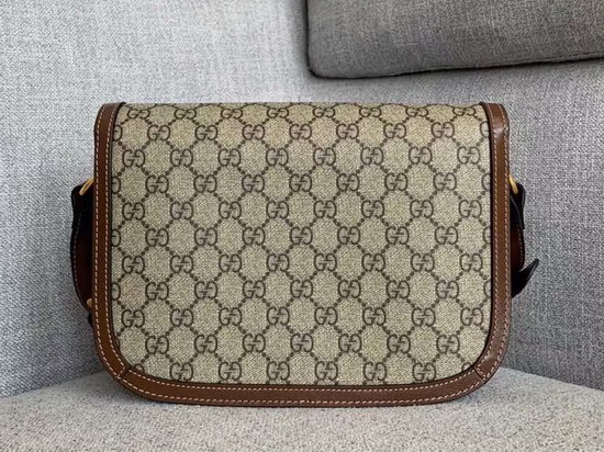 Gucci 1955 Horsebit Shoulder Bag in Beige Ebony GG Supreme Canvas with Brown Leather Trim 602204