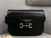 Gucci 1955 Horsebit Shoulder Bag in Black Textured Leather with a Vintage Effect 602204