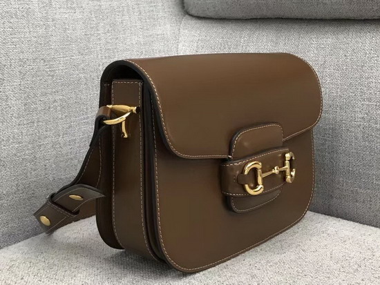 Gucci 1955 Horsebit Shoulder Bag in Brown Textured Leather with a Vintage Effect 602204