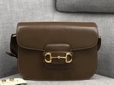 Gucci 1955 Horsebit Shoulder Bag in Brown Textured Leather with a Vintage Effect 602204