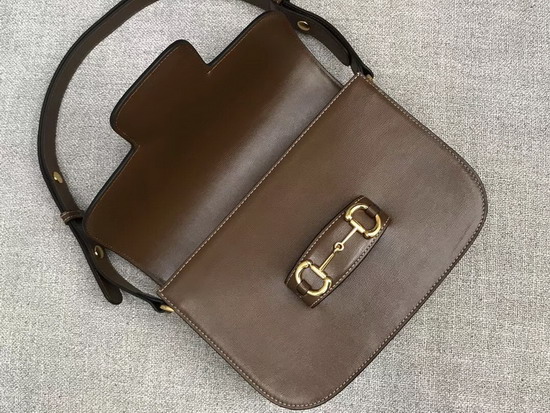 Gucci 1955 Horsebit Shoulder Bag in Brown Textured Leather with a Vintage Effect 602204