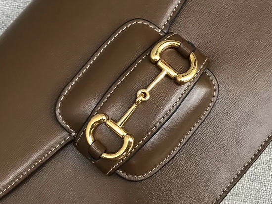 Gucci 1955 Horsebit Shoulder Bag in Brown Textured Leather with a Vintage Effect 602204