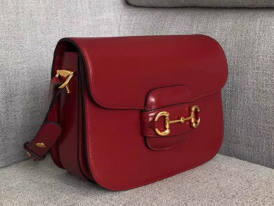 Gucci 1955 Horsebit Shoulder Bag in Red Textured Leather 602204