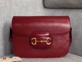 Gucci 1955 Horsebit Shoulder Bag in Red Textured Leather 602204