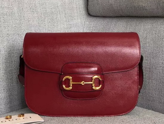 Gucci 1955 Horsebit Shoulder Bag in Red Textured Leather 602204