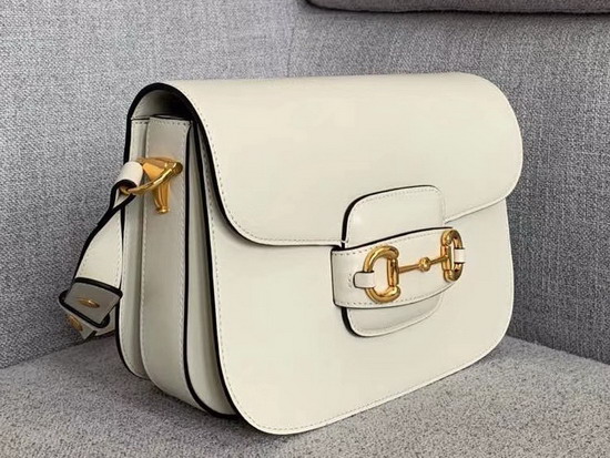 Gucci 1955 Horsebit Shoulder Bag in White Textured Leather 602204