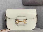 Gucci 1955 Horsebit Shoulder Bag in White Textured Leather 602204