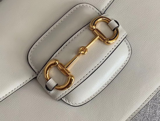 Gucci 1955 Horsebit Shoulder Bag in White Textured Leather 602204