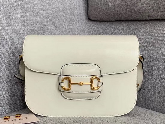 Gucci 1955 Horsebit Shoulder Bag in White Textured Leather 602204