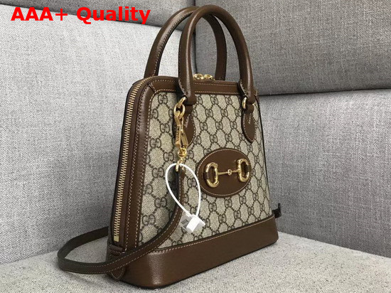 Gucci 1955 Horsebit Small Top Handle Bag Beige Ebony GG Supreme Canvas 621220 Replica