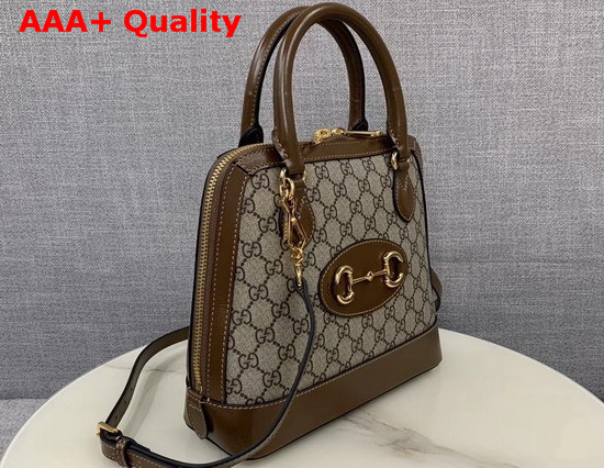 Gucci 1955 Horsebit Small Top Handle Bag GG Supreme Canvas and Brown Leather 621220 Replica