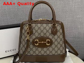 Gucci 1955 Horsebit Small Top Handle Bag GG Supreme Canvas and Brown Leather 621220 Replica