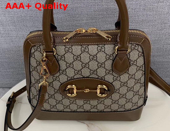 Gucci 1955 Horsebit Small Top Handle Bag GG Supreme Canvas and Brown Leather 621220 Replica