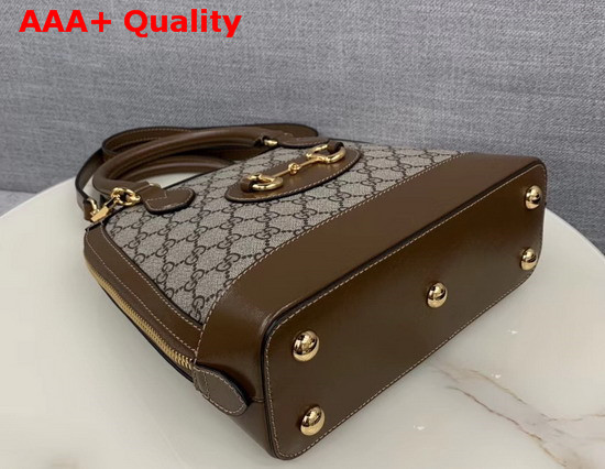 Gucci 1955 Horsebit Small Top Handle Bag GG Supreme Canvas and Brown Leather 621220 Replica