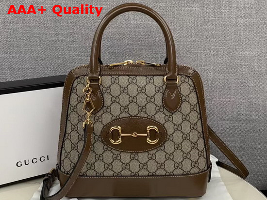 Gucci 1955 Horsebit Small Top Handle Bag GG Supreme Canvas and Brown Leather 621220 Replica