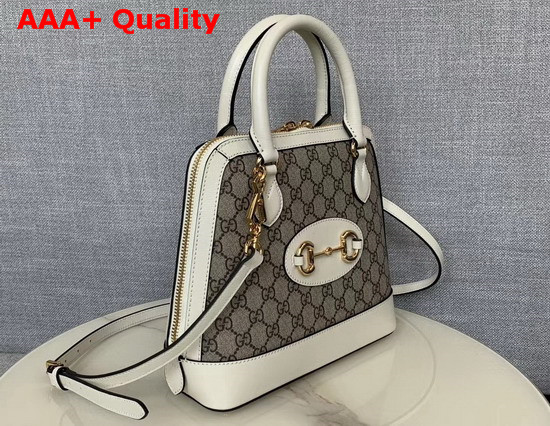 Gucci 1955 Horsebit Small Top Handle Bag GG Supreme Canvas and White Leather 621220 Replica