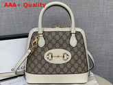 Gucci 1955 Horsebit Small Top Handle Bag GG Supreme Canvas and White Leather 621220 Replica