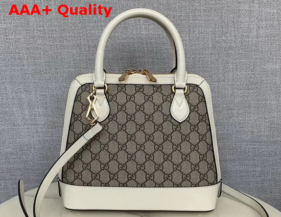 Gucci 1955 Horsebit Small Top Handle Bag GG Supreme Canvas and White Leather 621220 Replica