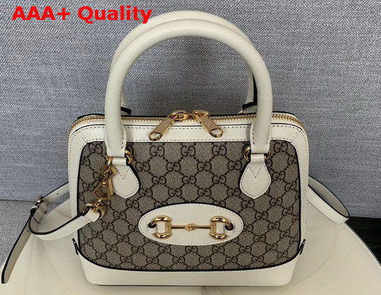 Gucci 1955 Horsebit Small Top Handle Bag GG Supreme Canvas and White Leather 621220 Replica