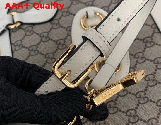 Gucci 1955 Horsebit Small Top Handle Bag GG Supreme Canvas and White Leather 621220 Replica