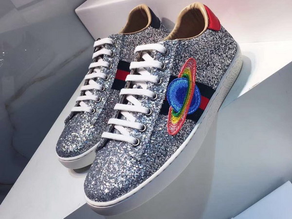 Gucci Ace Embroidered Glitter Sneaker in Silver