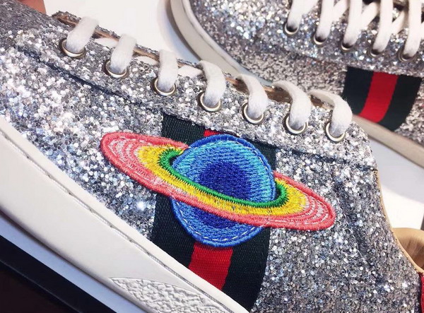 Gucci Ace Embroidered Glitter Sneaker in Silver