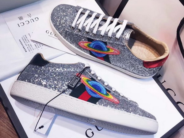 Gucci Ace Embroidered Glitter Sneaker in Silver