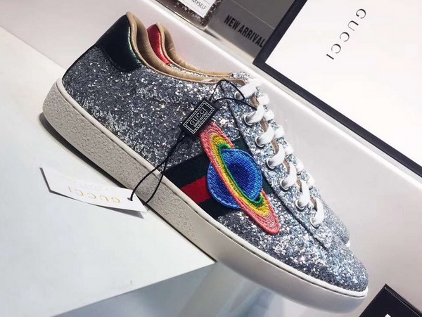 Gucci Ace Embroidered Glitter Sneaker in Silver